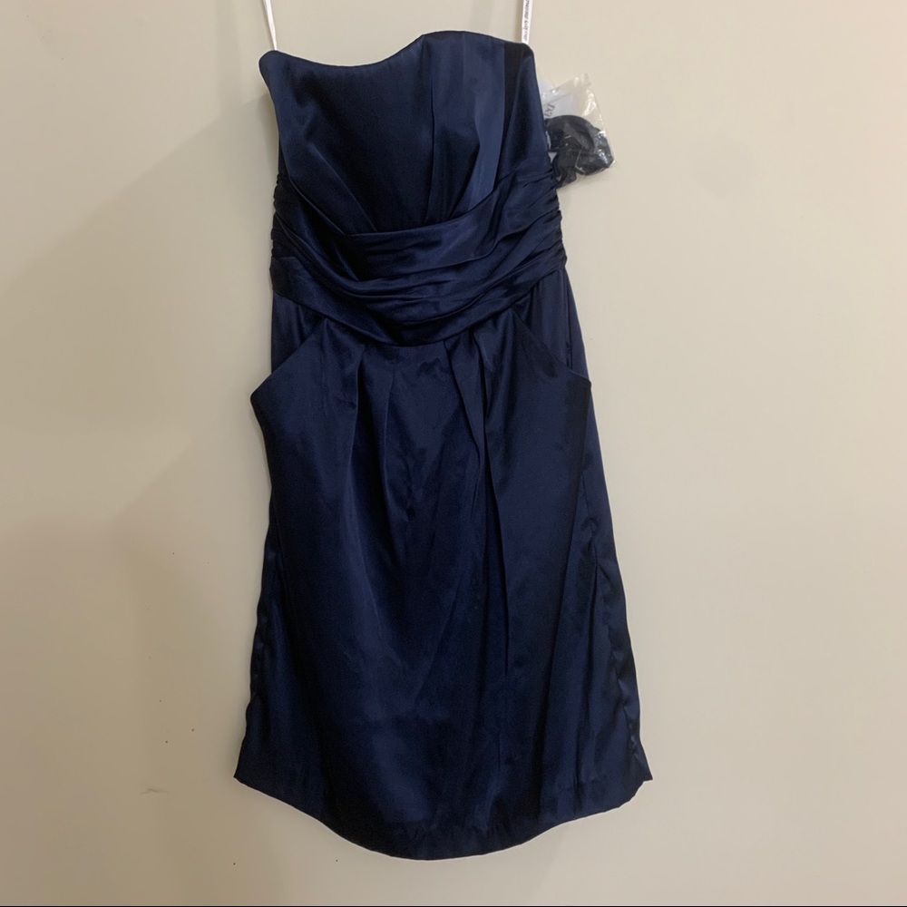 David’s bridal strapless bridesmaid dress in marine/navy blue